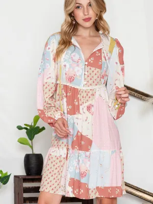 * APP EXCLUSIVE* Printed Tie Neck Long Sleeve Dress