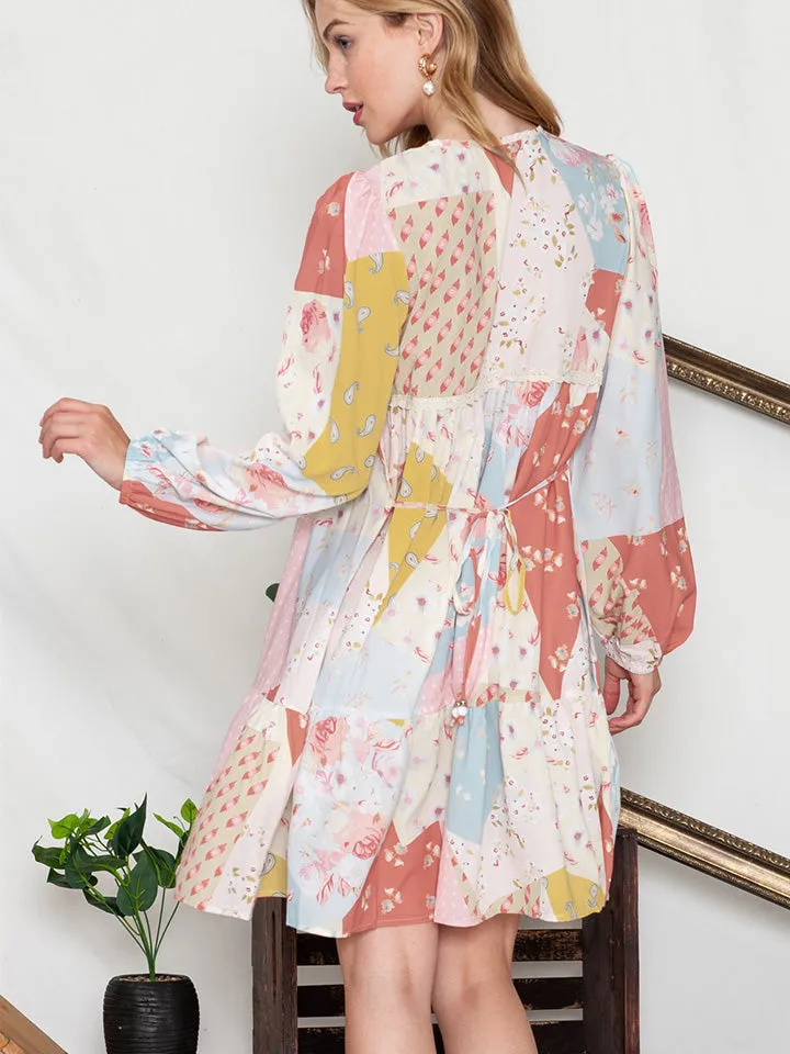 * APP EXCLUSIVE* Printed Tie Neck Long Sleeve Dress