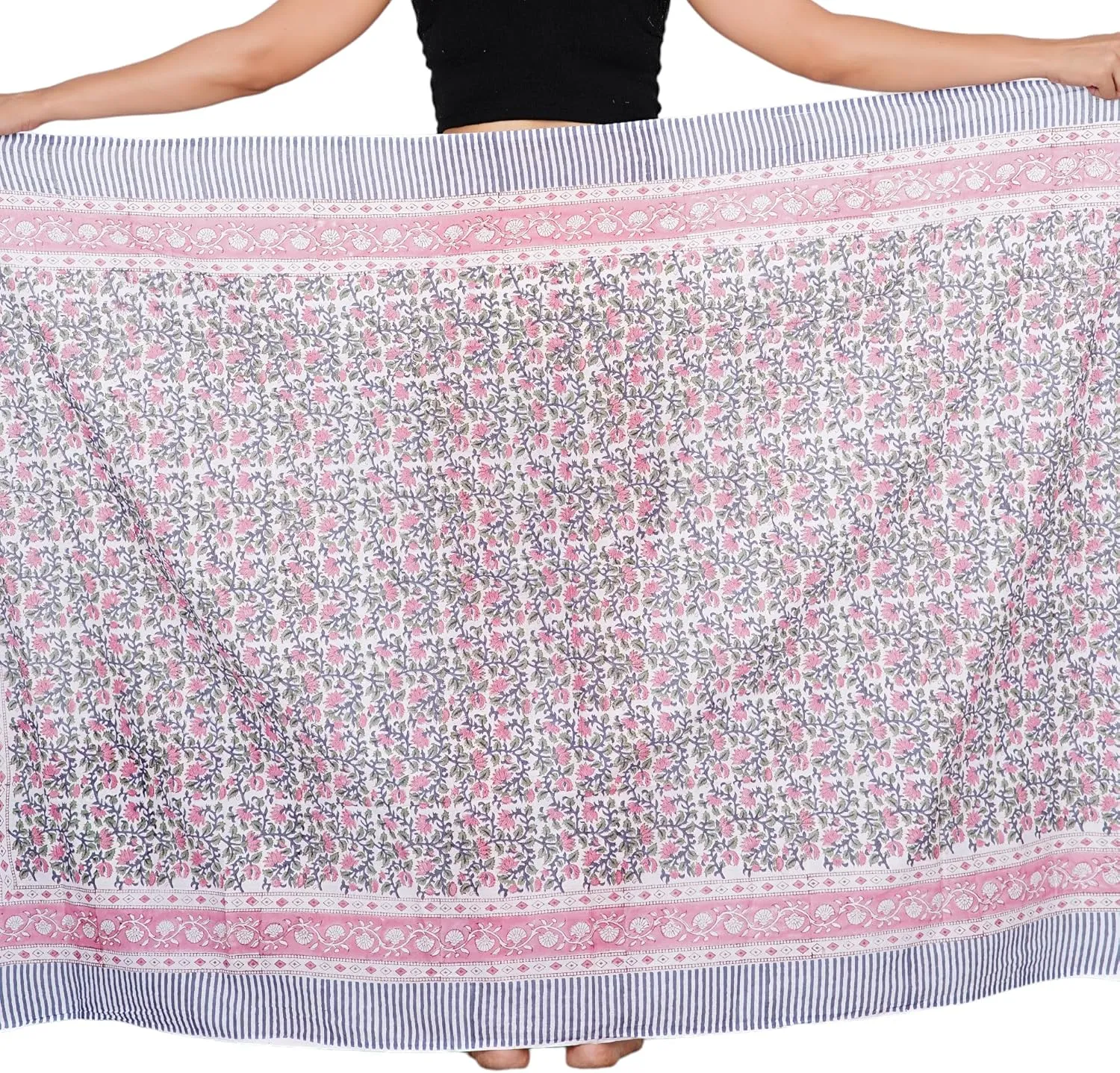 100% Cotton Hand block Sarong Beach Pareo -Your Perfect Summer Cover up Swimwear Companion Wrap Skirt In Summer