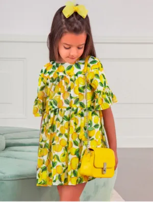 Abel & Lula Girls Yellow Lemon Printed Chiffon Dress