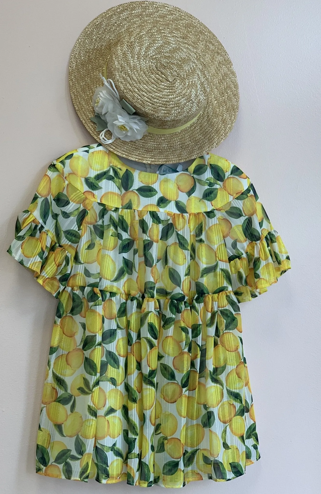 Abel & Lula Girls Yellow Lemon Printed Chiffon Dress