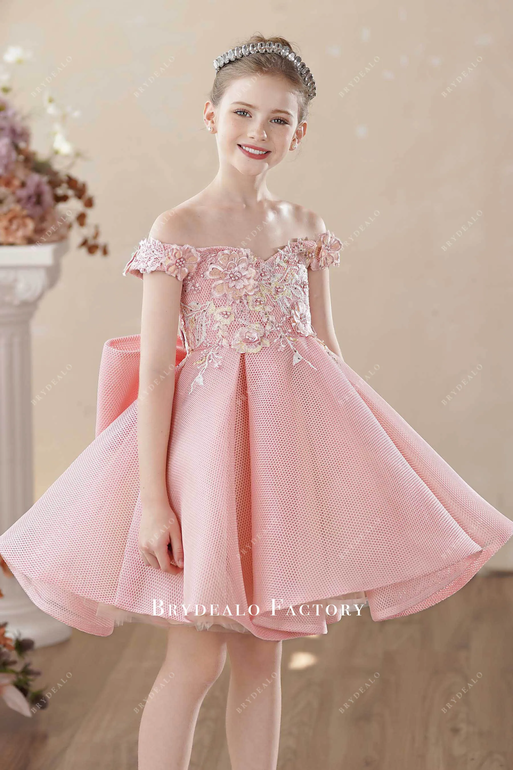 Adorable 3D Flower Dusty Rose Knee Length Flower Girl Dress