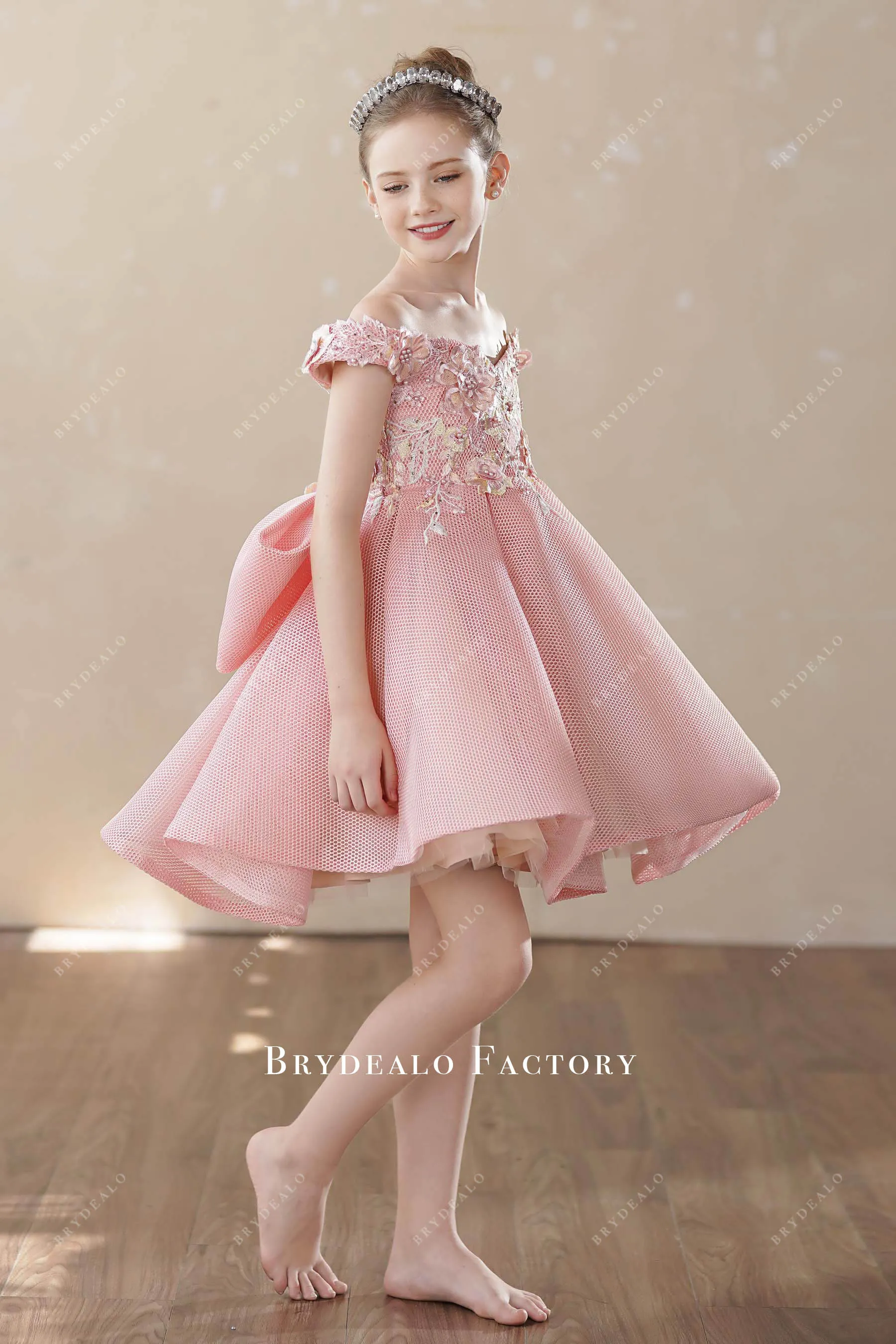 Adorable 3D Flower Dusty Rose Knee Length Flower Girl Dress