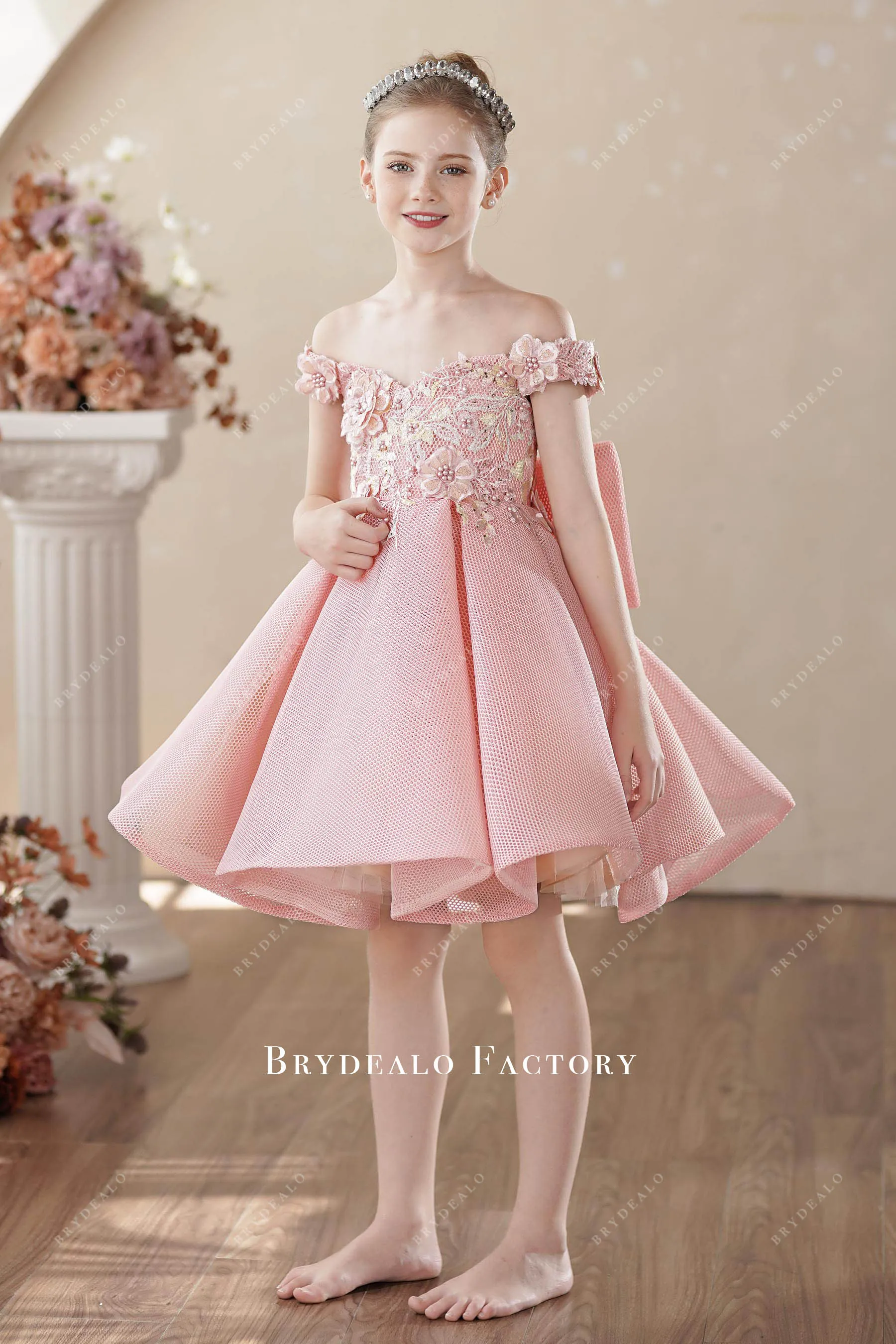 Adorable 3D Flower Dusty Rose Knee Length Flower Girl Dress