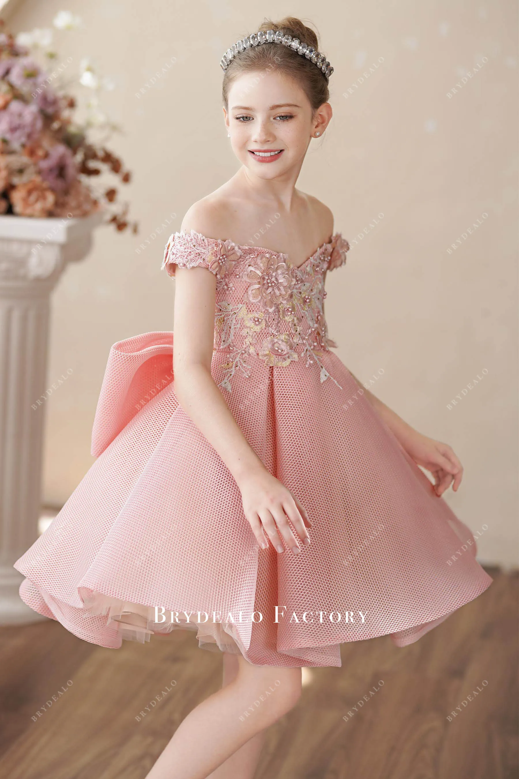 Adorable 3D Flower Dusty Rose Knee Length Flower Girl Dress
