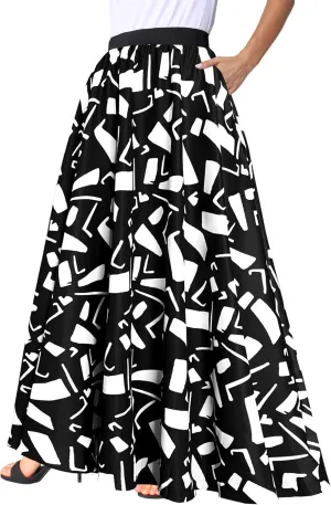 Afibi Women African Skirt Printed Ankara Maxi Skirt Dashiki Long Skirts with Pockets