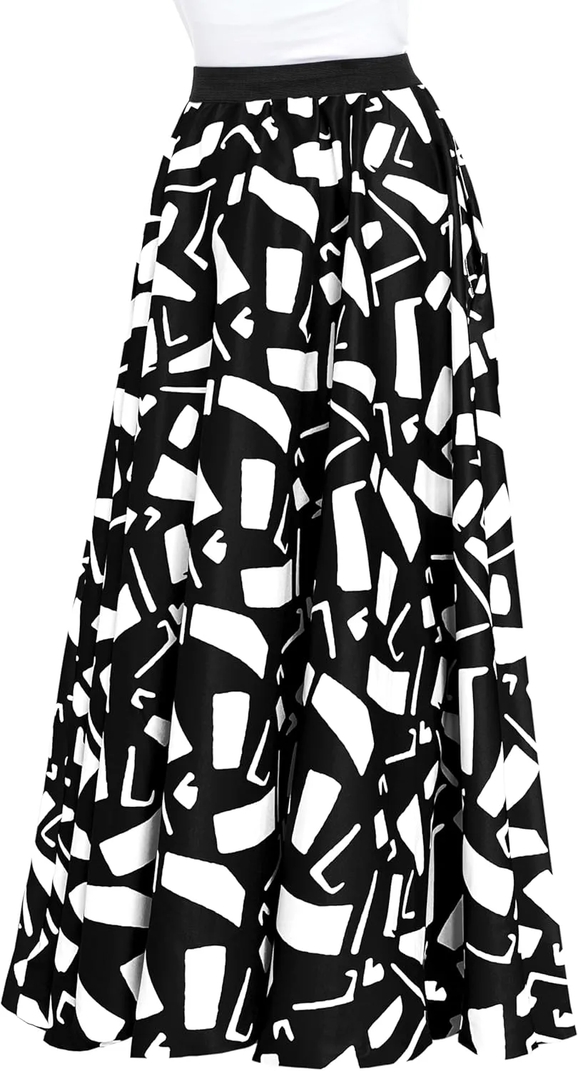 Afibi Women African Skirt Printed Ankara Maxi Skirt Dashiki Long Skirts with Pockets
