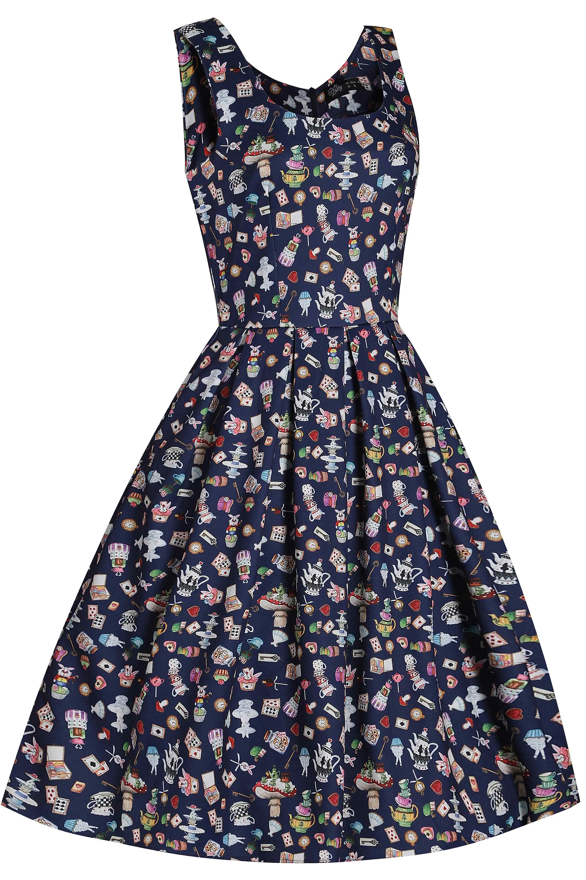 Amanda Navy Blue Wonderland Swing Dress
