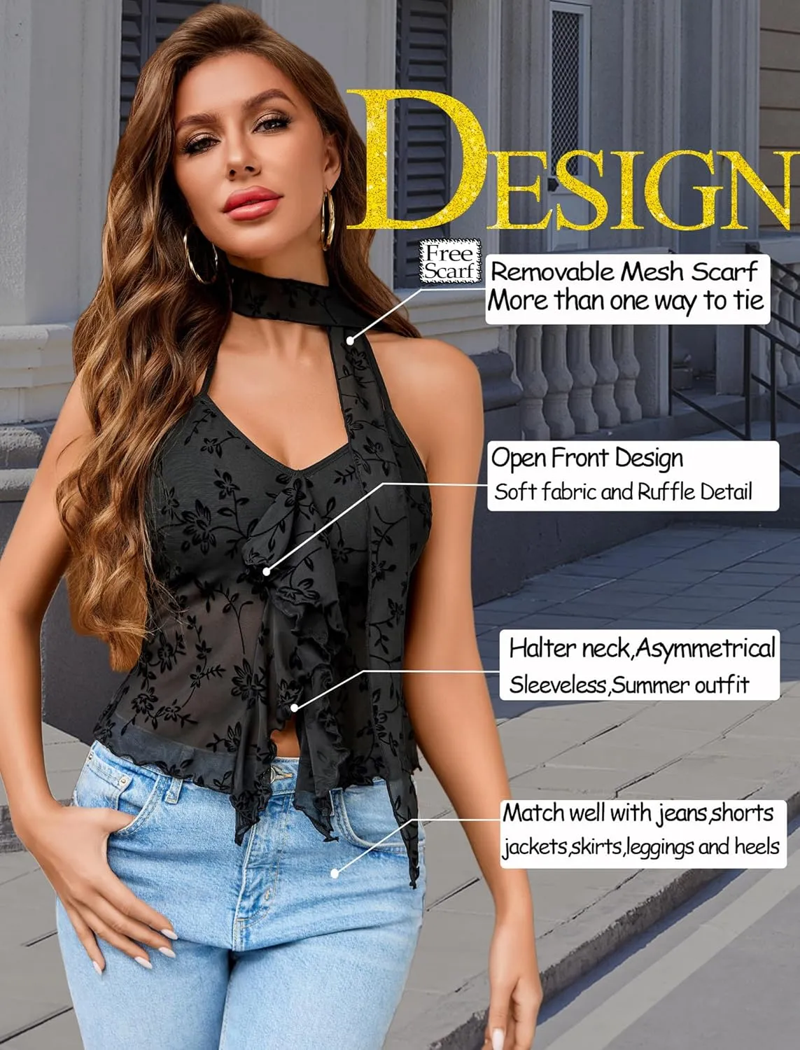 Avidlove Halter Tops for Women Mesh Tank Top Sexy Camisoles Y2K Crop Top Going Out Tops Trendy Summer Tops Outfits