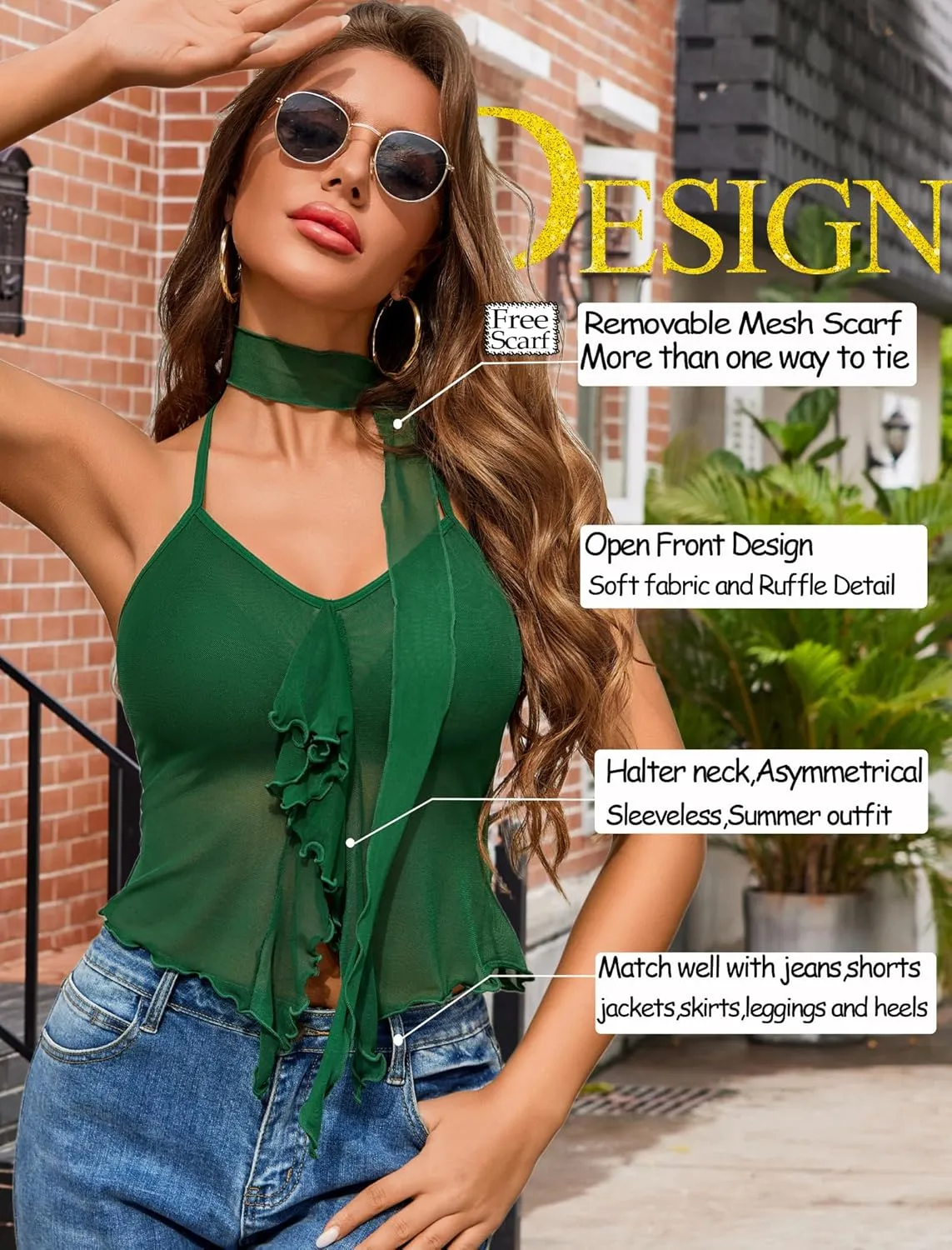 Avidlove Halter Tops for Women Mesh Tank Top Sexy Camisoles Y2K Crop Top Going Out Tops Trendy Summer Tops Outfits