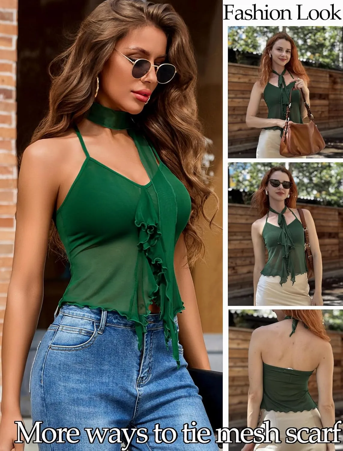 Avidlove Halter Tops for Women Mesh Tank Top Sexy Camisoles Y2K Crop Top Going Out Tops Trendy Summer Tops Outfits