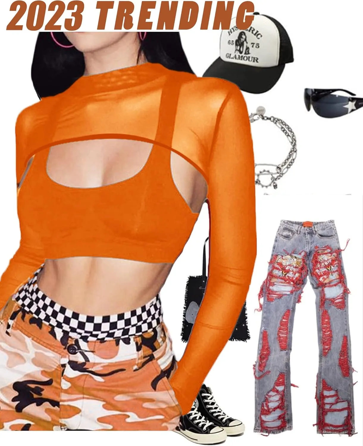 Avidlove Mesh Crop Tops for Women Mock Neck Long Sleeve Crop Top See Through Shirt Top Sexy Clubwear