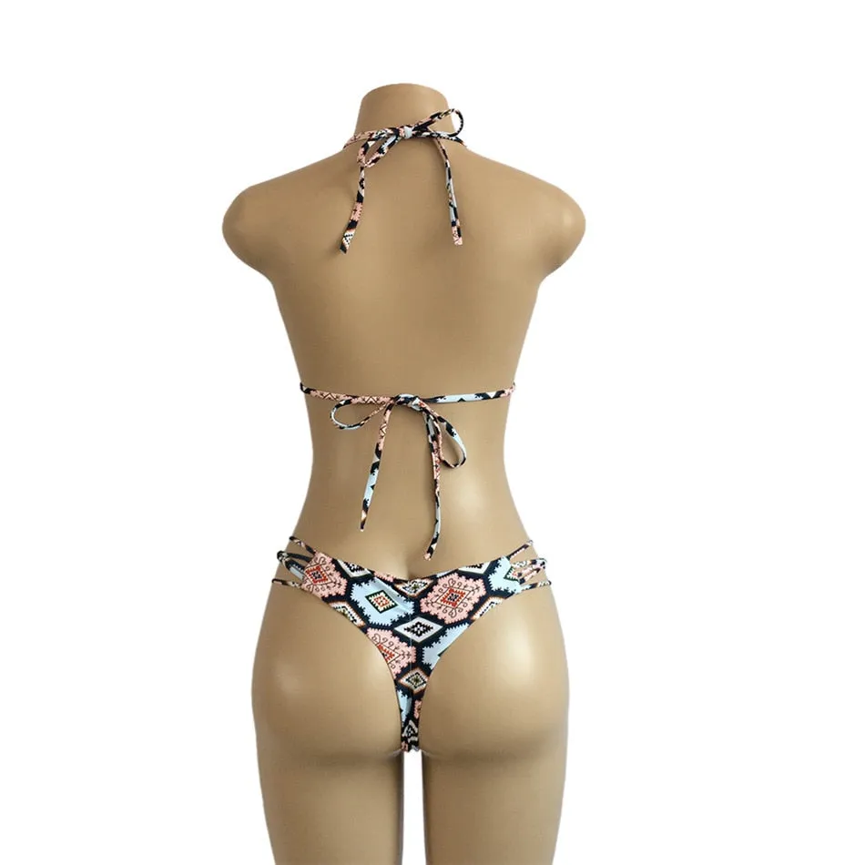 Bandage Push Up Swimwear Low Waist Swimsuit Brazilian Thong G String Bikini Set Bathing Suits Beachwear