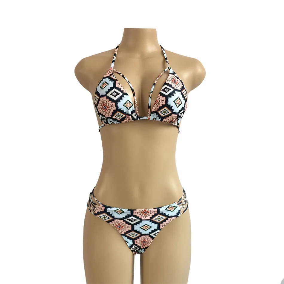 Bandage Push Up Swimwear Low Waist Swimsuit Brazilian Thong G String Bikini Set Bathing Suits Beachwear
