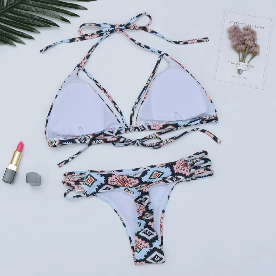 Bandage Push Up Swimwear Low Waist Swimsuit Brazilian Thong G String Bikini Set Bathing Suits Beachwear
