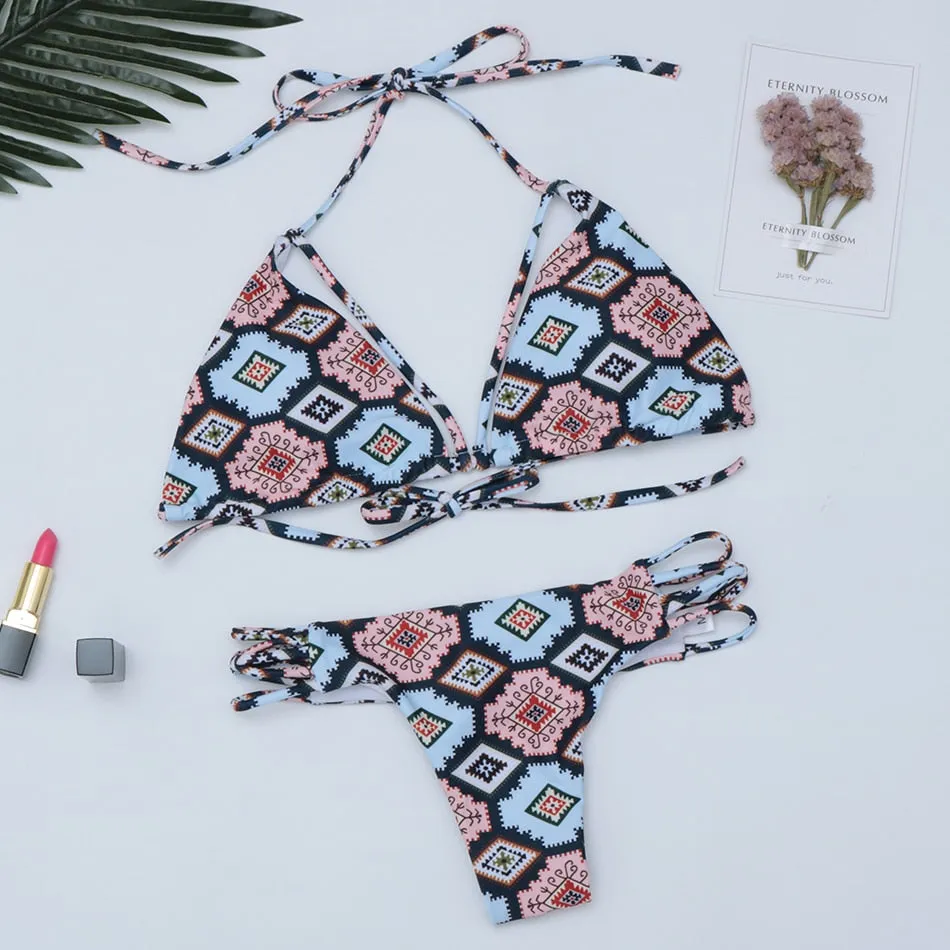 Bandage Push Up Swimwear Low Waist Swimsuit Brazilian Thong G String Bikini Set Bathing Suits Beachwear