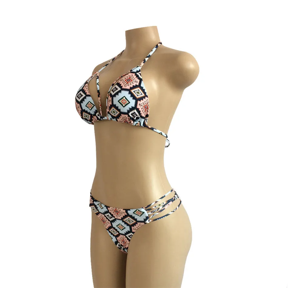 Bandage Push Up Swimwear Low Waist Swimsuit Brazilian Thong G String Bikini Set Bathing Suits Beachwear