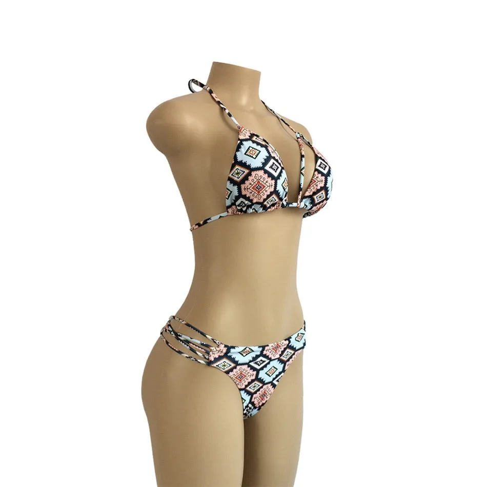 Bandage Push Up Swimwear Low Waist Swimsuit Brazilian Thong G String Bikini Set Bathing Suits Beachwear