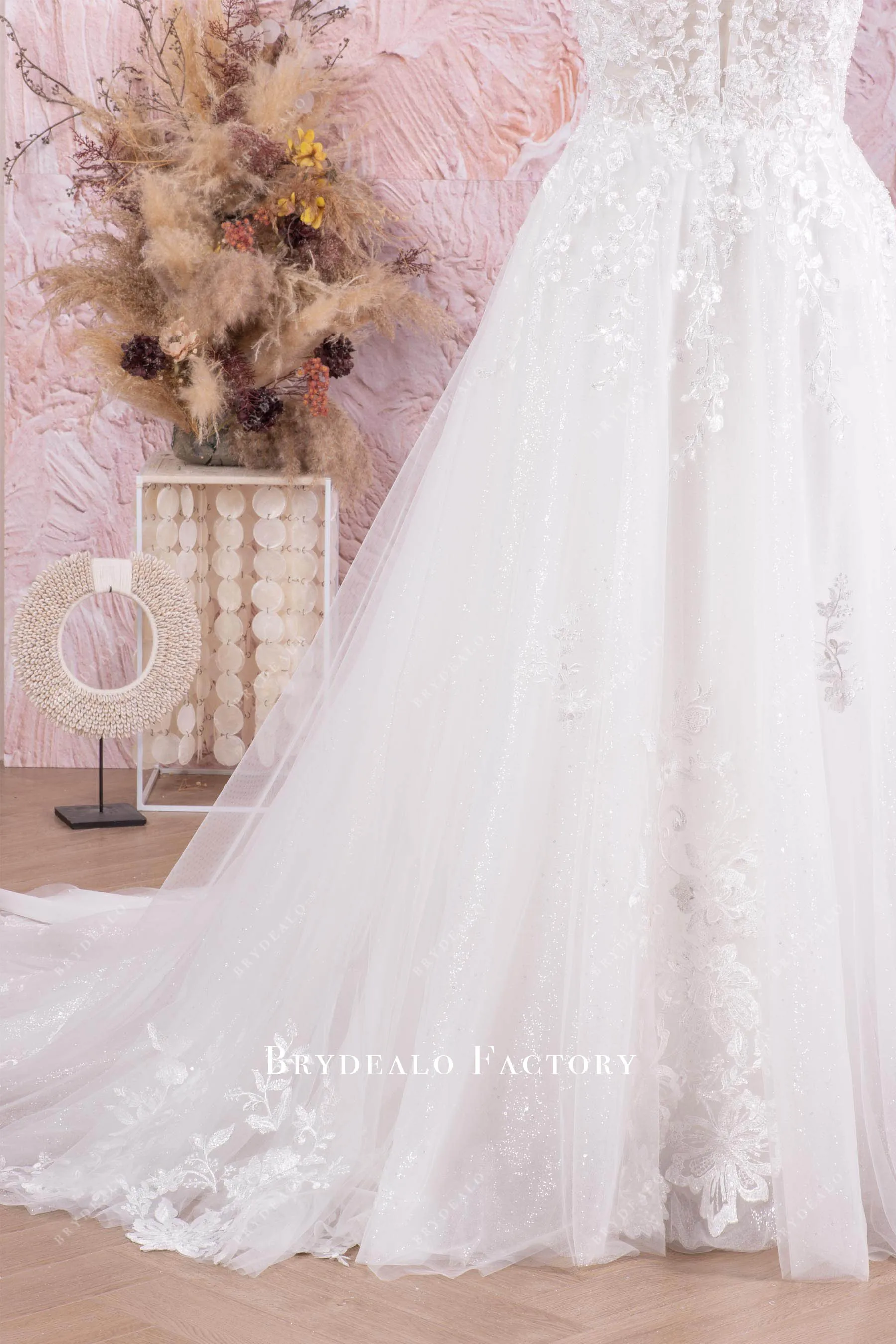 Beautiful Lace Plunging neck Sleeveless Long Wedding Dress