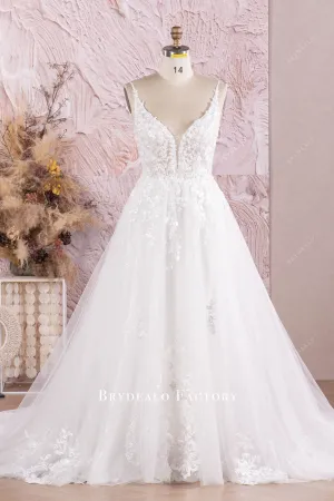 Beautiful Lace Plunging neck Sleeveless Long Wedding Dress