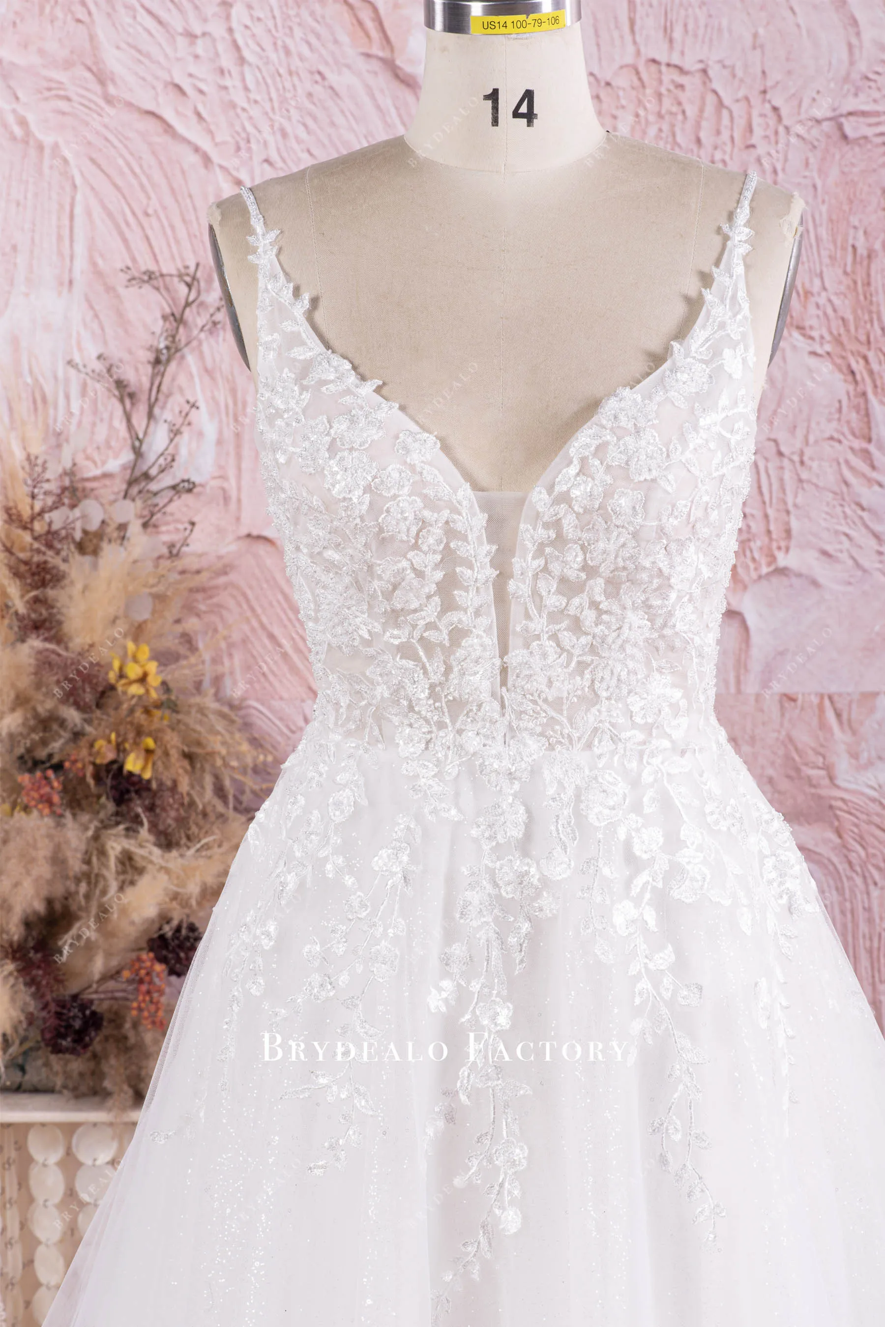 Beautiful Lace Plunging neck Sleeveless Long Wedding Dress