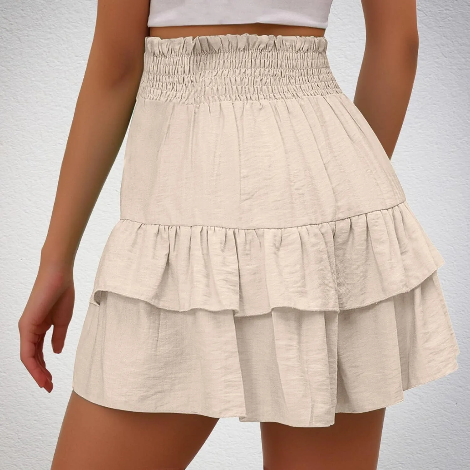 Bermuda Shorts for Women Summer Beach Cotton High Waist Ruffle Shorts Casual Layered Pleated Hem Workout Short Pants