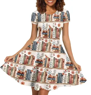 Binienty Women's Summer Casual Loose Crewneck Dress Ruffle Puffy Long Sleeve High Waist Midi Dress