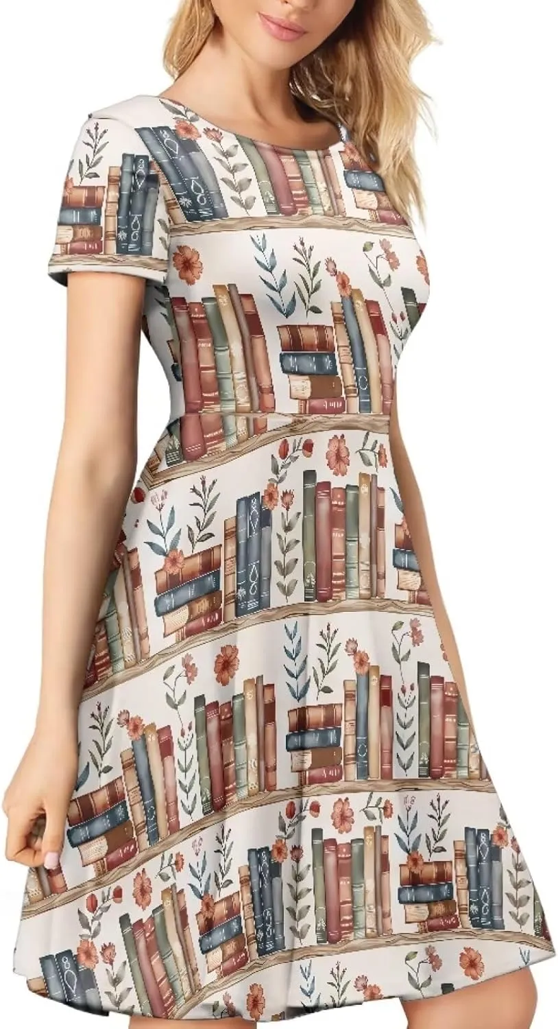 Binienty Women's Summer Casual Loose Crewneck Dress Ruffle Puffy Long Sleeve High Waist Midi Dress