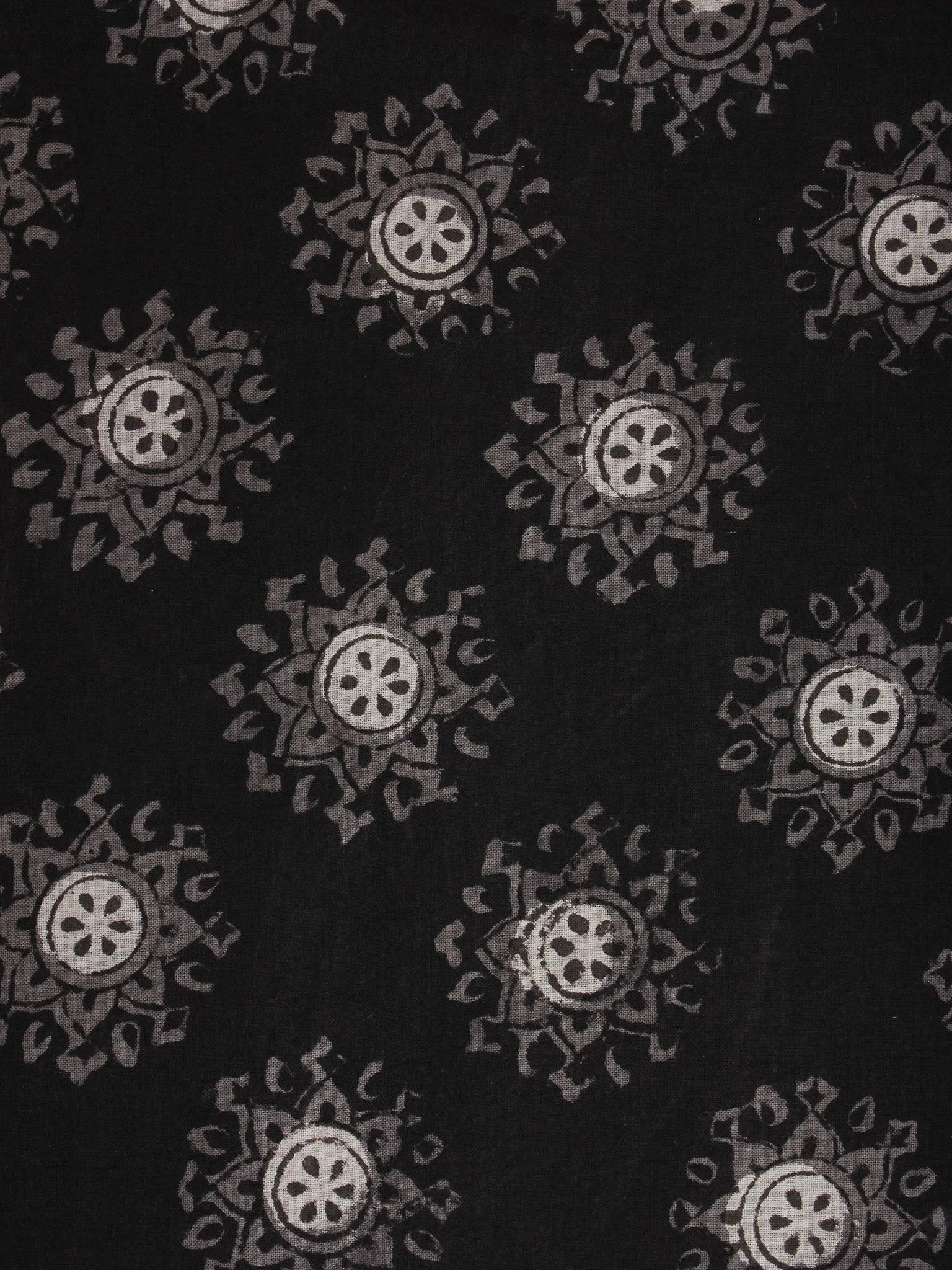 Black Brown Beige Hand Block Printed Cotton Cambric Fabric Per Meter - F0916396