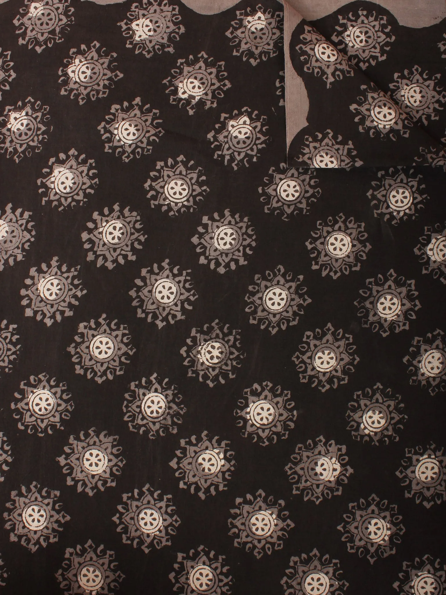 Black Brown Beige Hand Block Printed Cotton Cambric Fabric Per Meter - F0916396