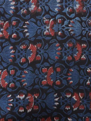 Black Brown Red Hand Block Printed Cotton Cambric Fabric Per Meter - F0916401
