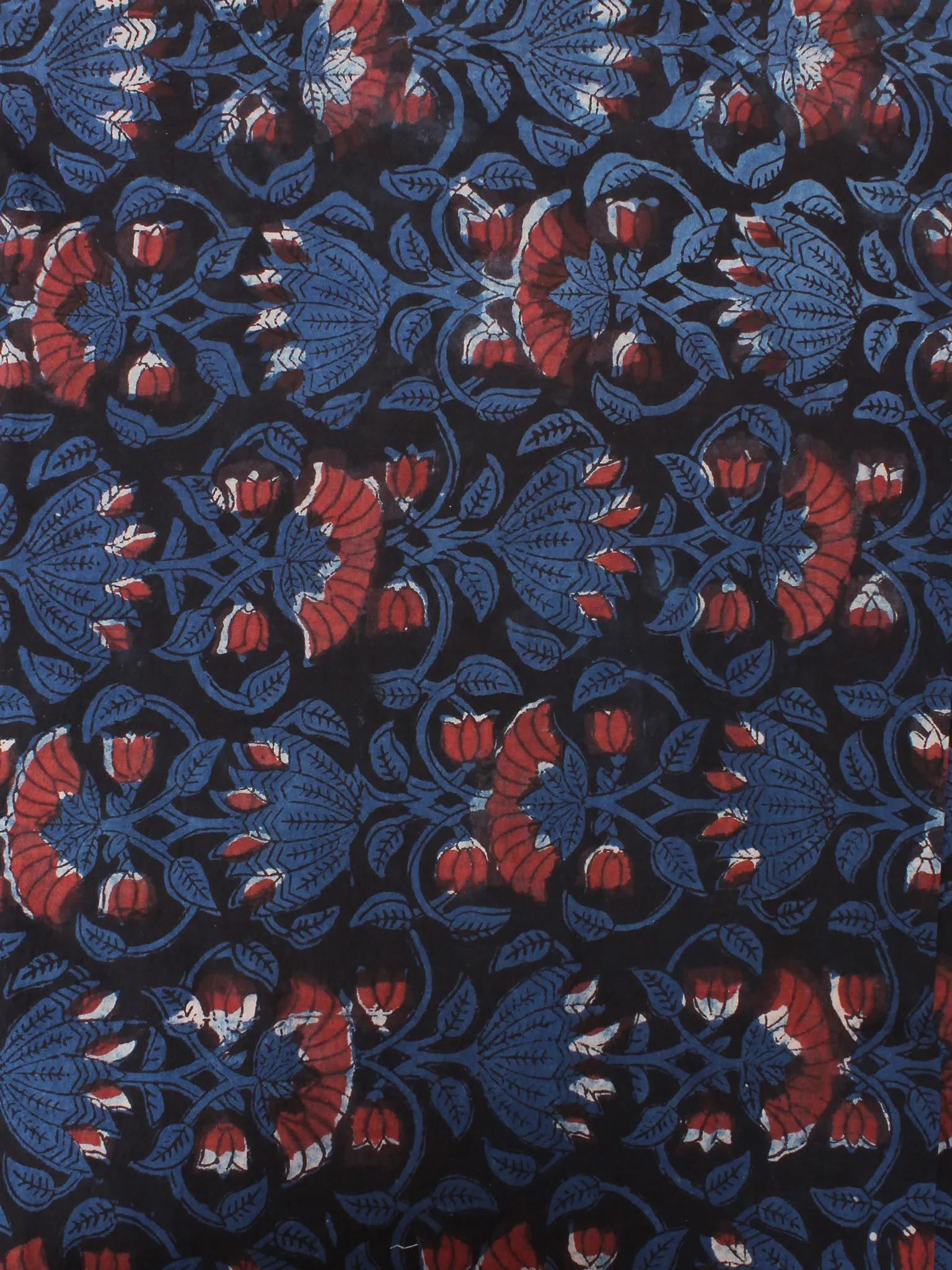 Black Brown Red Hand Block Printed Cotton Cambric Fabric Per Meter - F0916401
