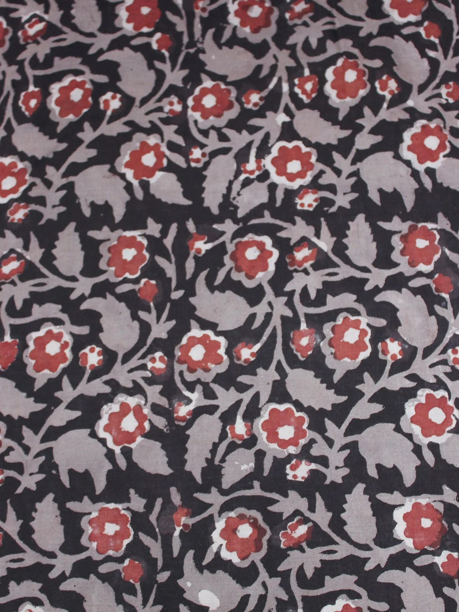 Black Grey Maroon Hand Block Printed Cotton Cambric Fabric Per Meter - F0916436