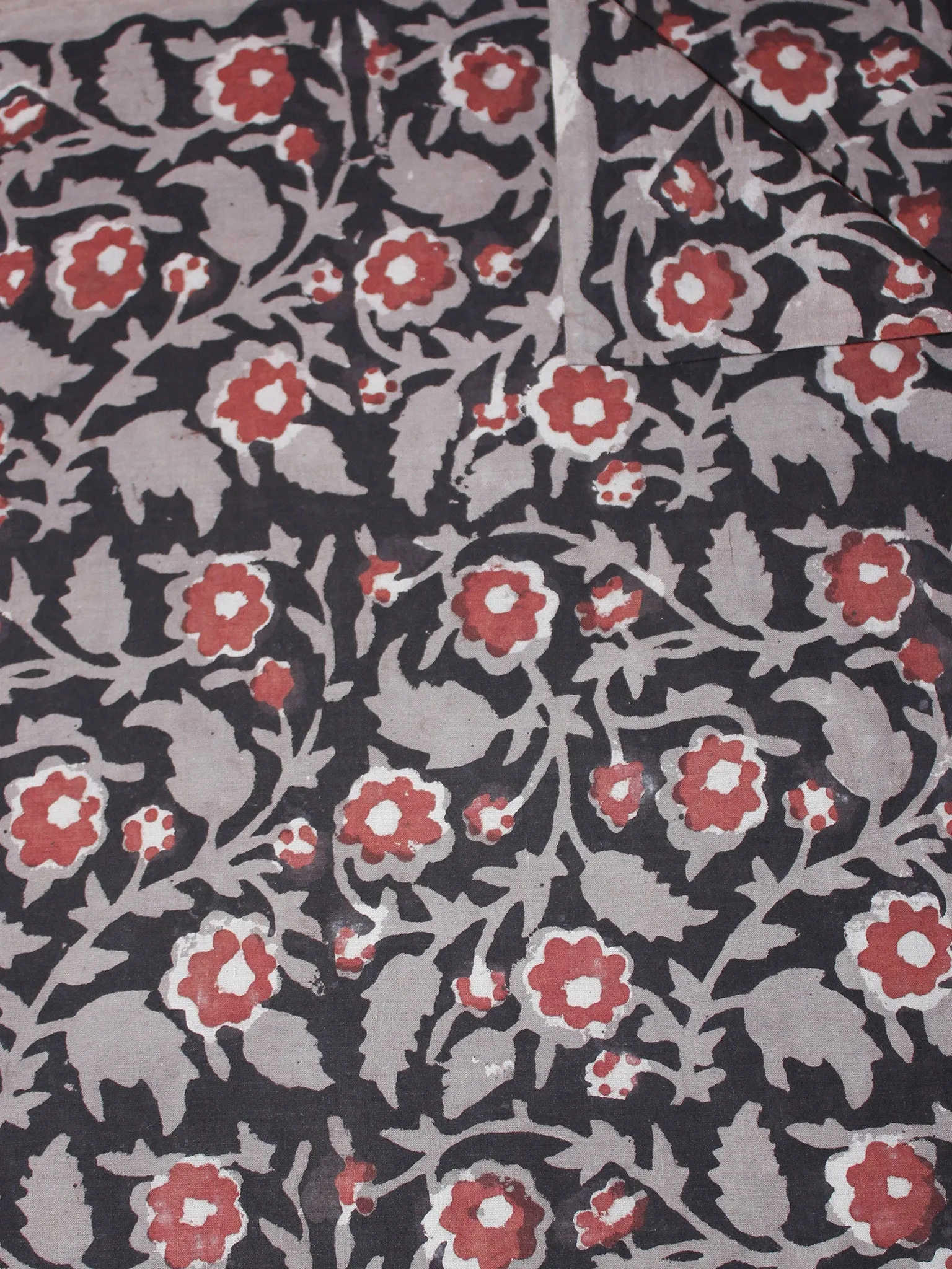 Black Grey Maroon Hand Block Printed Cotton Cambric Fabric Per Meter - F0916436