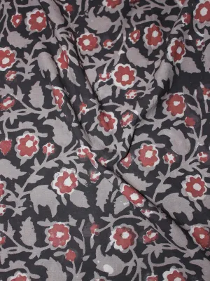 Black Grey Maroon Hand Block Printed Cotton Cambric Fabric Per Meter - F0916436