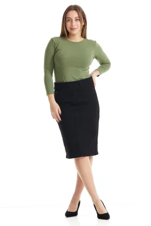 Black Knee Length Modest Denim Skirt 'Boston'