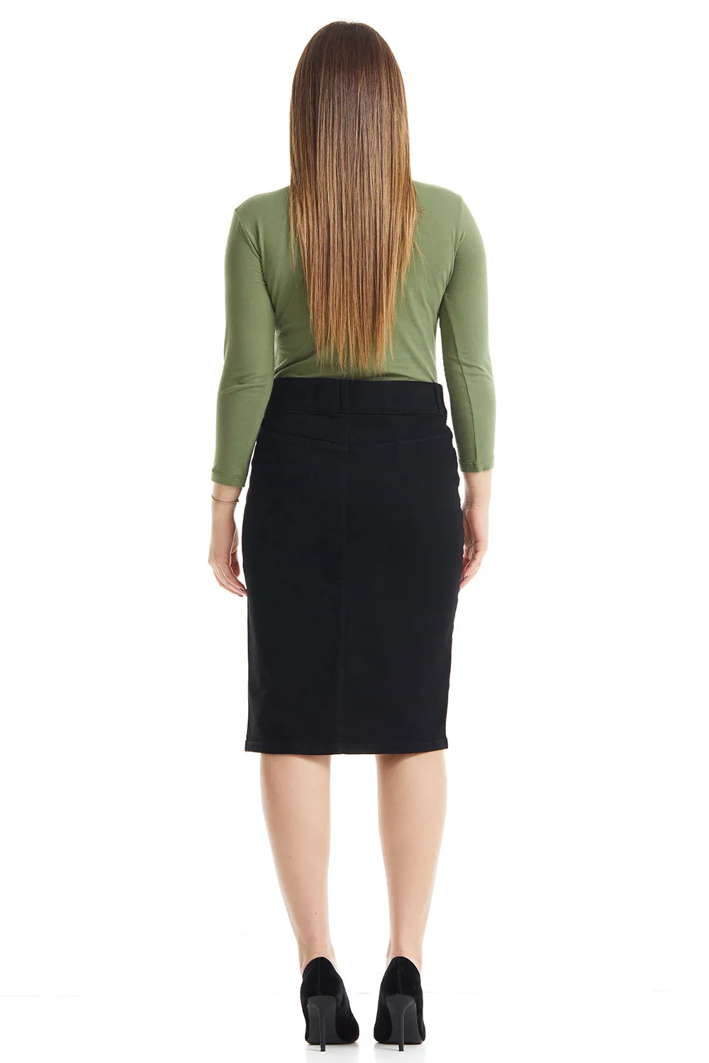 Black Knee Length Modest Denim Skirt 'Boston'