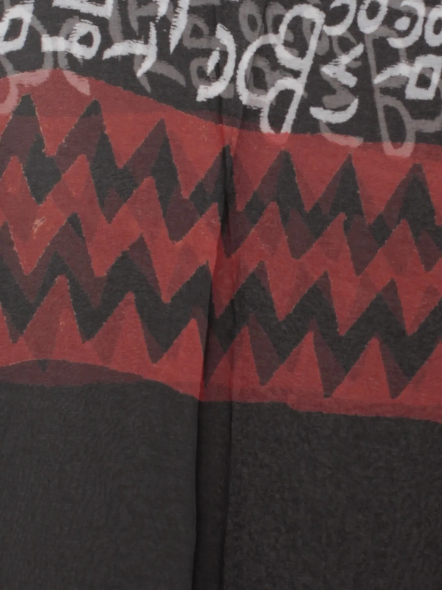 Black Maroon White Hand Block Printed Chiffon Saree - S031701695