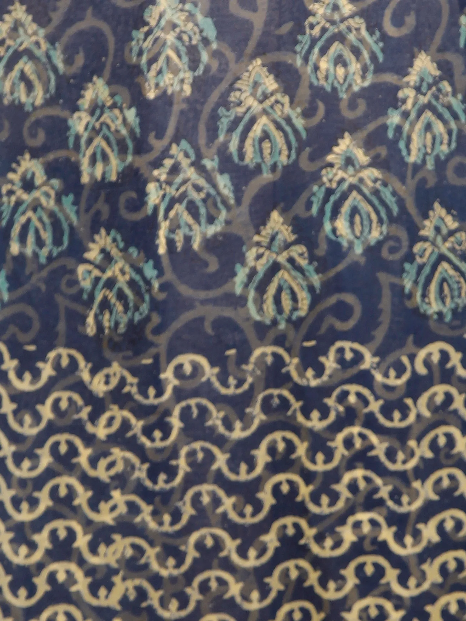 Blue Yellow Green Hand Block Printed Chiffon Saree with Zari Border - S031703507
