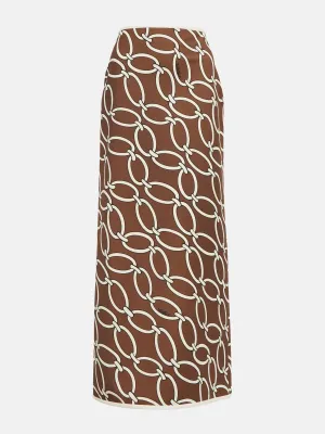 Brown chain-print maxi skiry