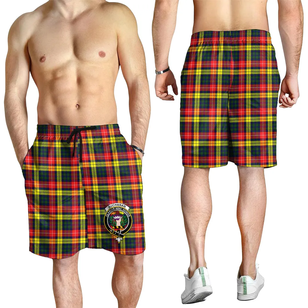 Buchanan Modern Tartan Mens Shorts with Family Crest