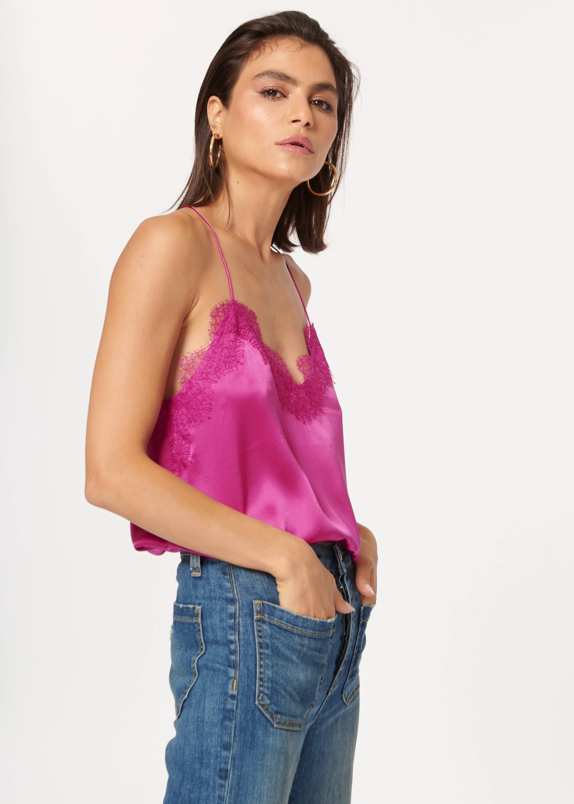 Cami NYC - Racer Charmeuse Cami in Magenta