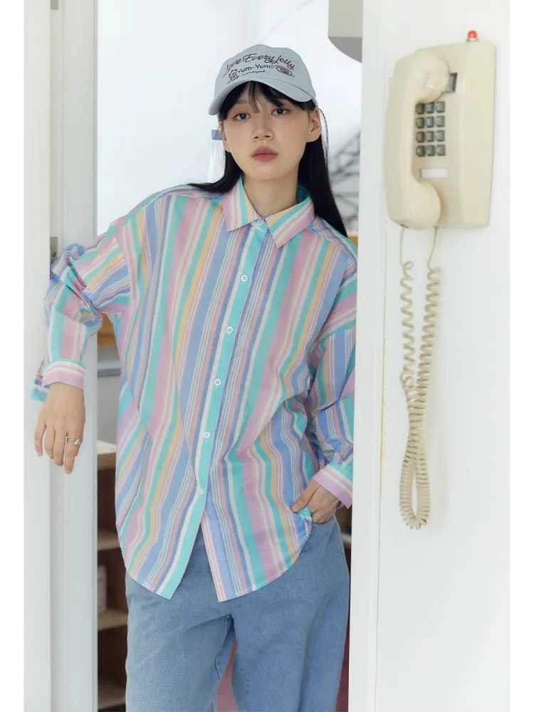 Candy Striped Boyfriend Style Shirt【s0000003581】