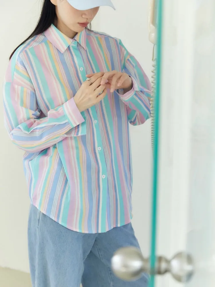 Candy Striped Boyfriend Style Shirt【s0000003581】