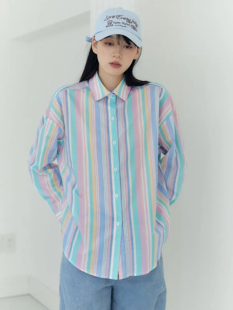 Candy Striped Boyfriend Style Shirt【s0000003581】