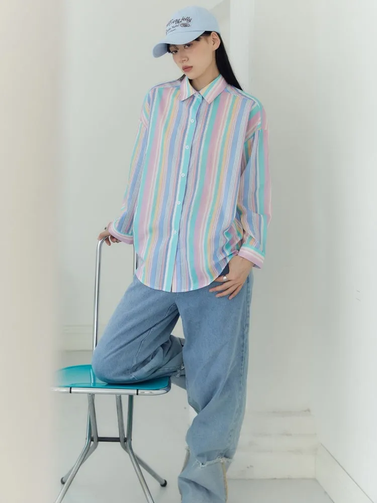Candy Striped Boyfriend Style Shirt【s0000003581】