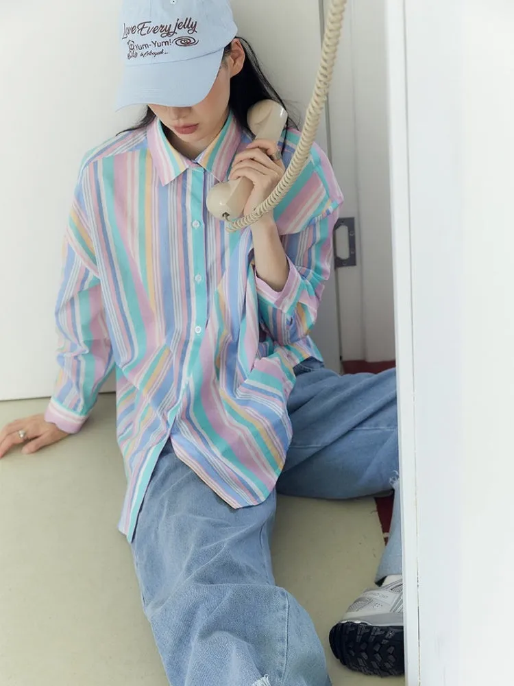 Candy Striped Boyfriend Style Shirt【s0000003581】