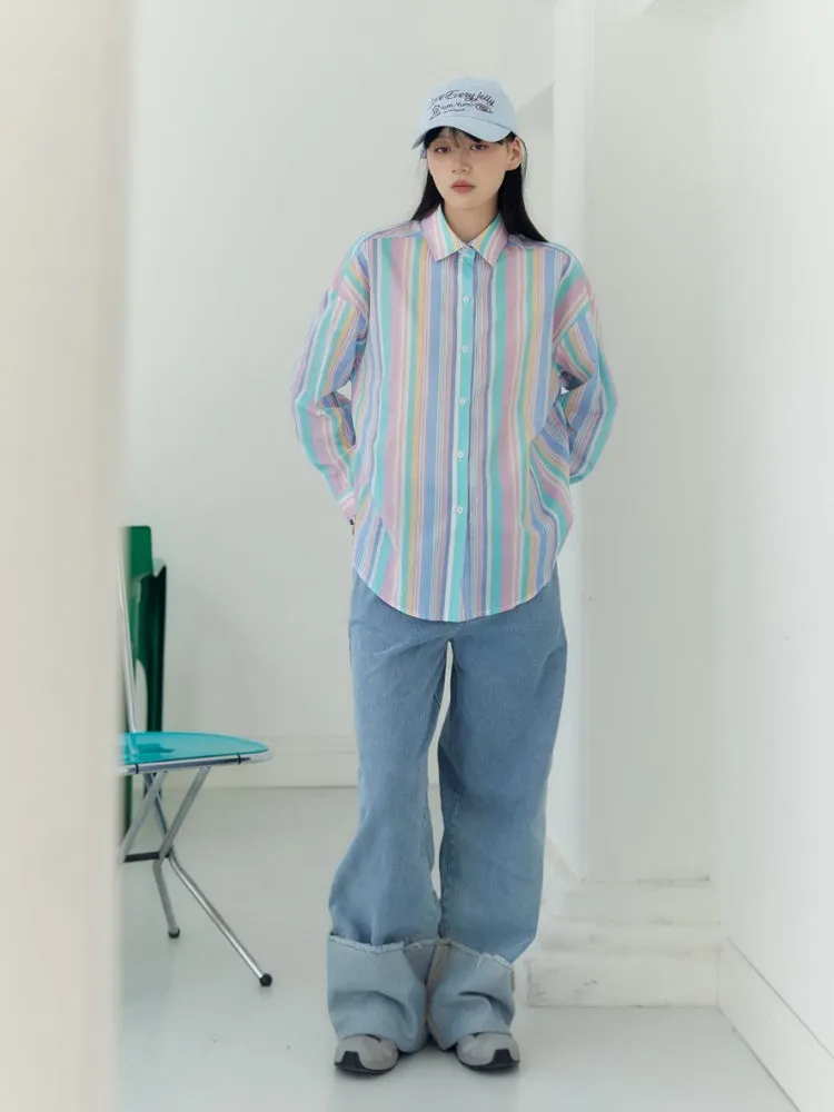 Candy Striped Boyfriend Style Shirt【s0000003581】