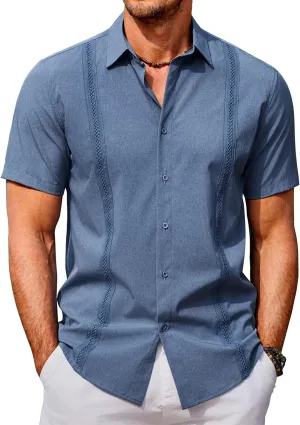 COOFANDY Men's Cuban Guayabera Shirts Casual Short Sleeve Button Down Shirt Summer Beach Vacation Shirt