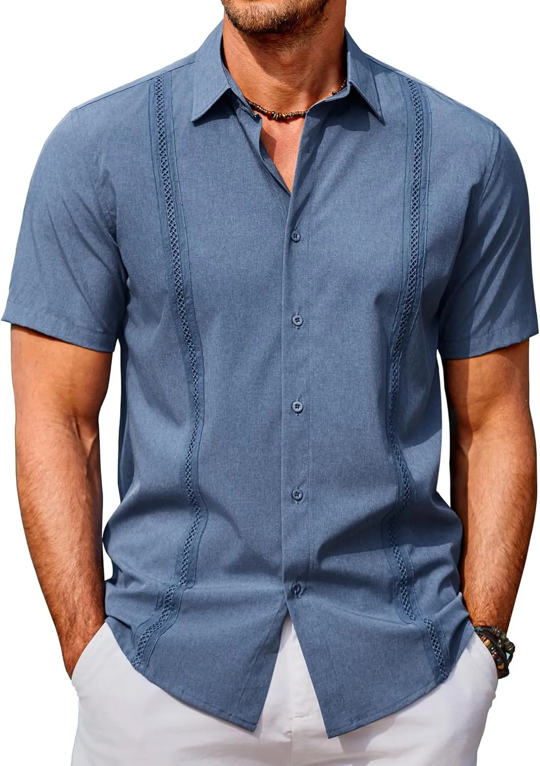 COOFANDY Men's Cuban Guayabera Shirts Casual Short Sleeve Button Down Shirt Summer Beach Vacation Shirt